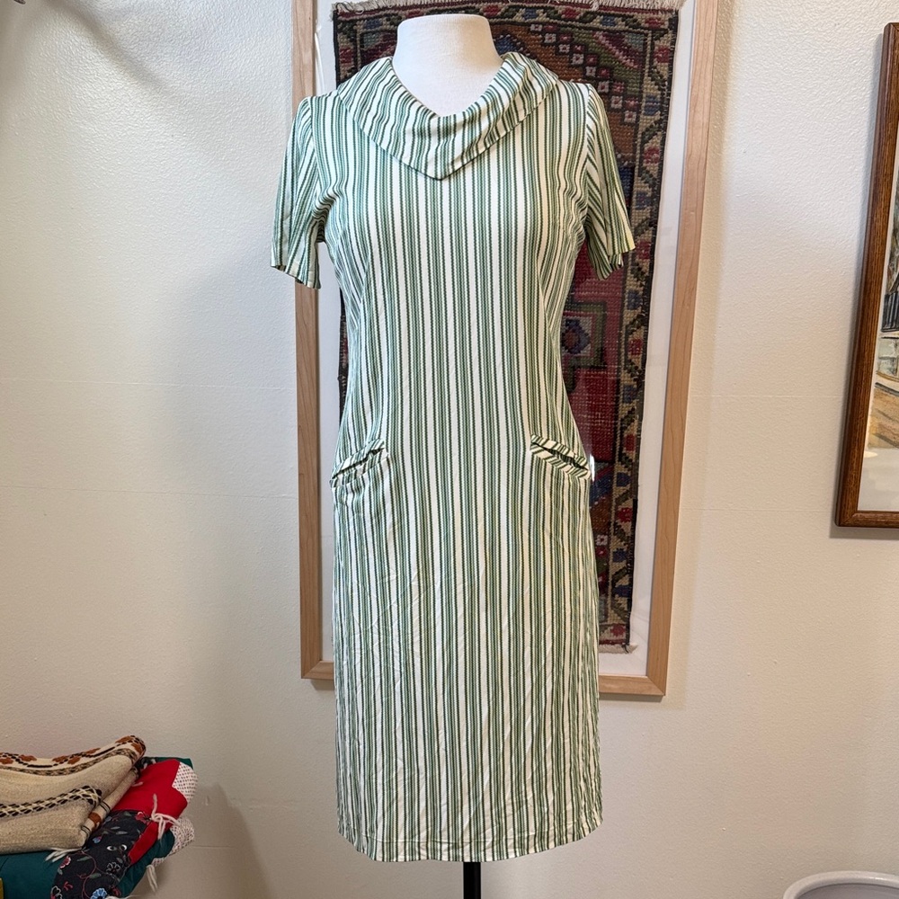 Vintage Green Striped Women's Dress